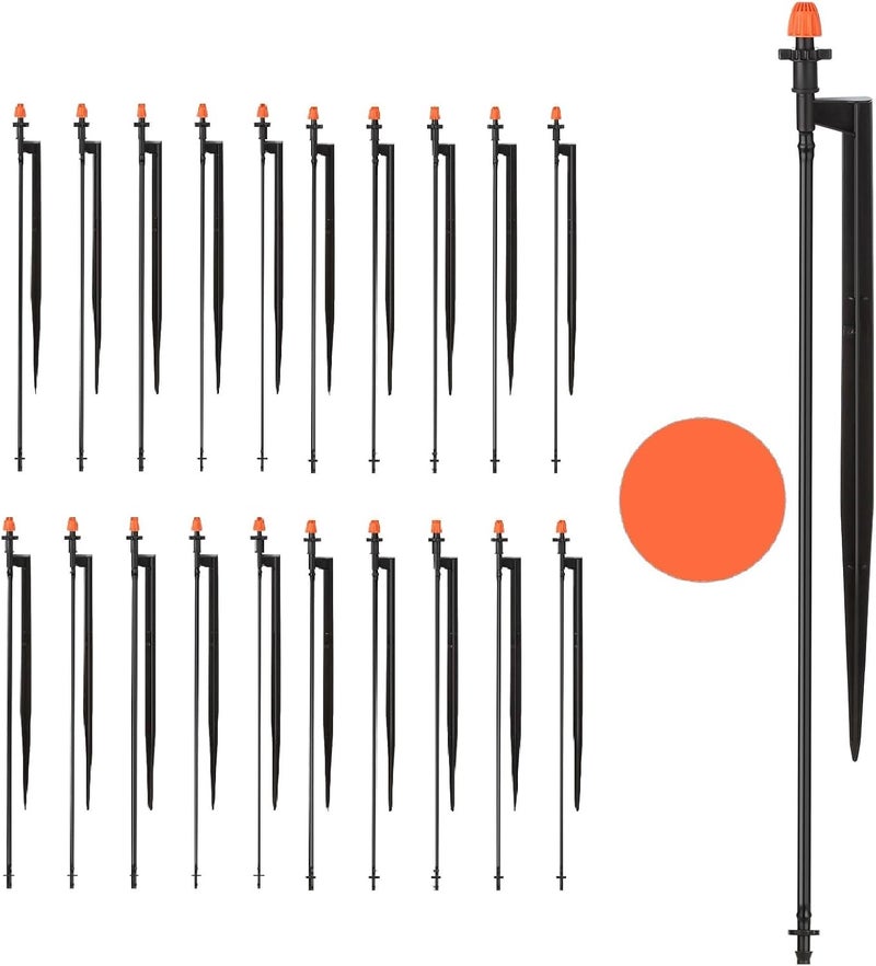 La Farah 360 Degree Irrigation Sprinkler Heads: Micro Sprinkler Nozzle on 12 Inch Stake with 1/4" Tubing - Drip Spray Emitters for Garden Irrigation System (20 Pack) - Image 1